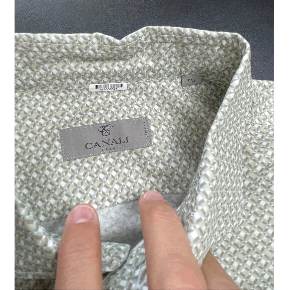 Canali Button Down Shirt Mens XXL Green Theme Geometric Print Made in Italy